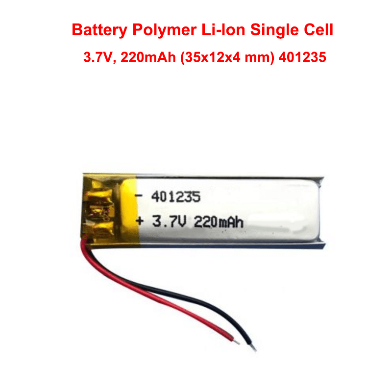 Battery Polymer Cell 3.7V, 220mAh Li-Ion Single (35x12x4 mm) 401235