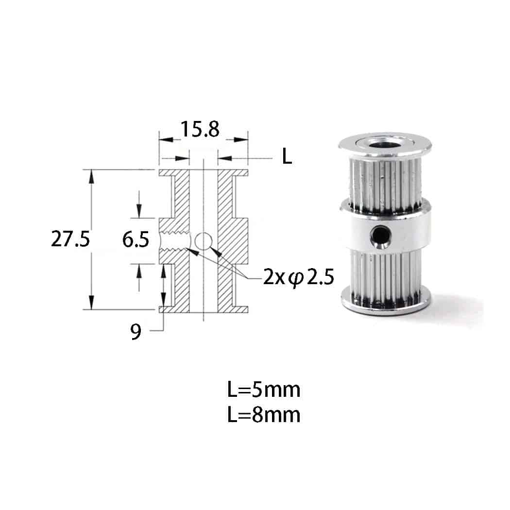 Double Head Timing Pulley GT2 ( 20Teeth-5mm Inner Diameter) - Image 2