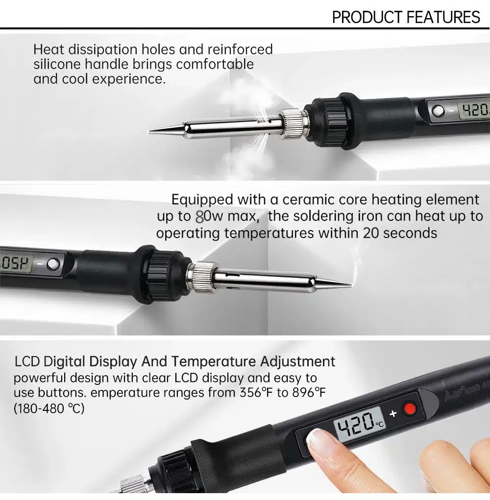 Digital Display Adjustable Temperature Soldering Iron 80W (936H) - Image 4