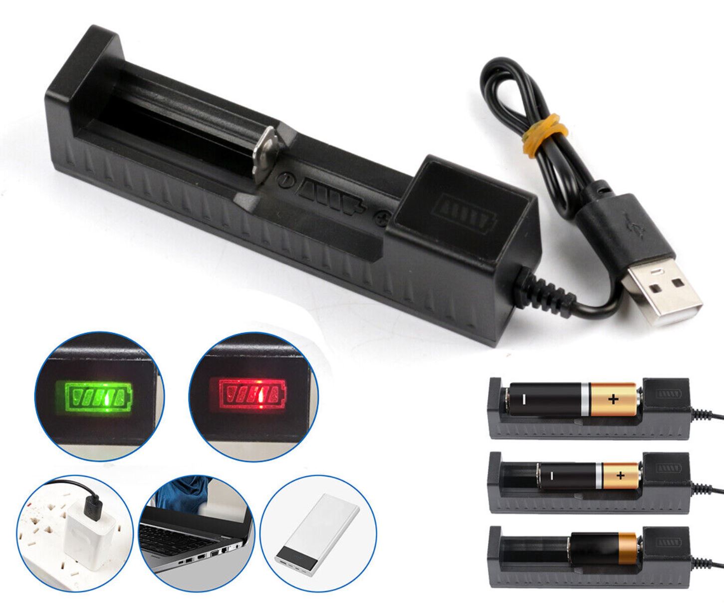USB Battery Charger 1Cell For 16340 14500 18650 26650 Battery - Image 3