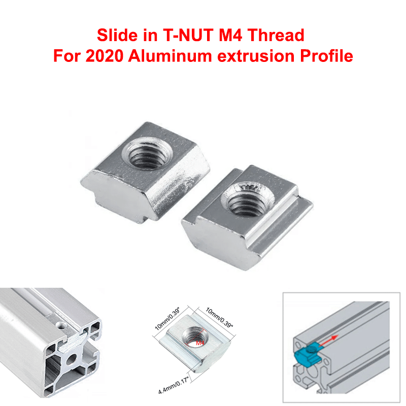 Slide in T-NUT M4 Thread For 2020 Aluminum extrusion Profile