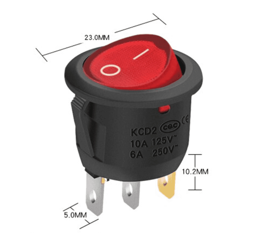 Round Rocker Switch ON-OFF With Lamp 3Pin (Green) - Image 2